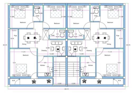 40x60 ft 3BHK 2Flats