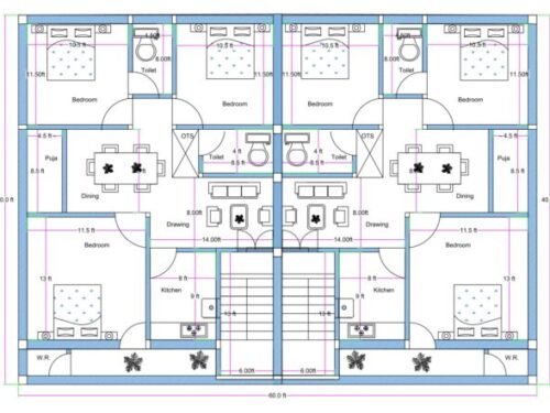 40x60 ft 3BHK 2Flats