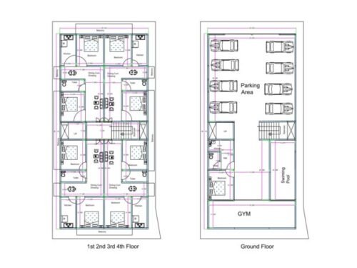 42.25x90 2BHK 4Flats Apartment Building