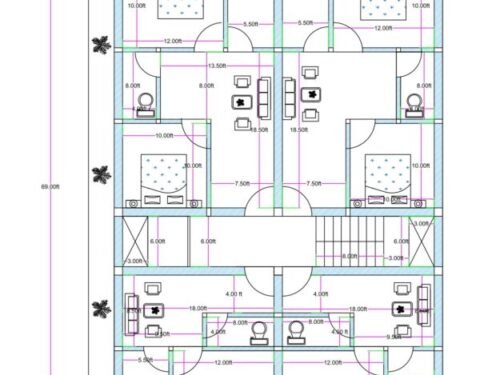 42x59 1BHK & 2BHK 4Flats Apartment Building Plan Final