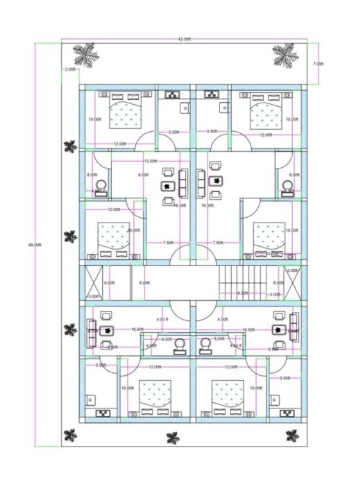 42x59 1BHK & 2BHK 4Flats Apartment Building Plan Final