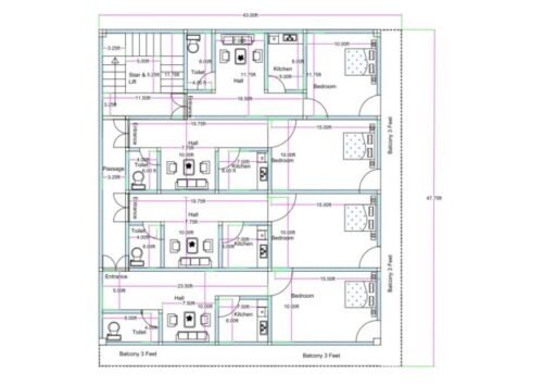 44x40 1BHK 4 Flats