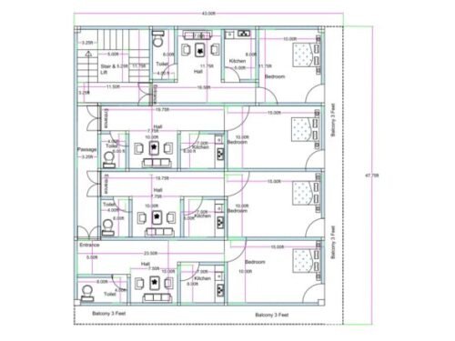 44x40 1BHK 4 Flats