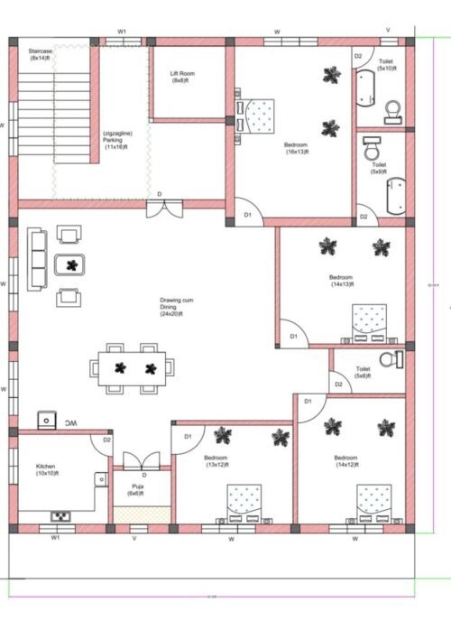 45x50 ft 4BHK