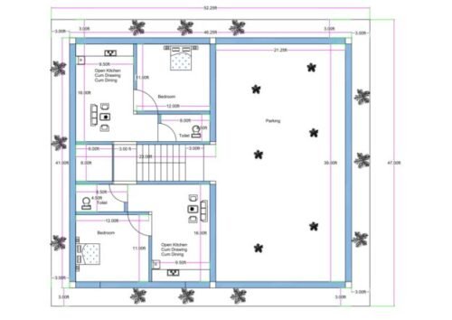 47x52.25 ft 1BHK 2Flats 2 Apartment
