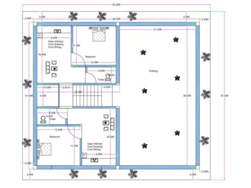 47x52.25 ft 1BHK 2Flats 2 Apartment