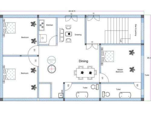 49x35 ft 3BHK