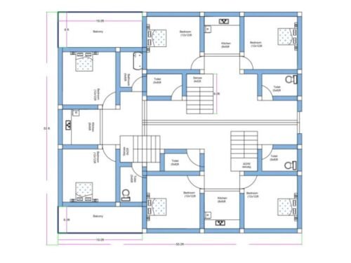 55x53 ft 2BHK 3 Flats Luxury