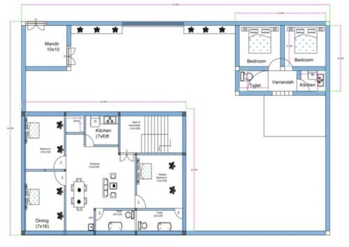75x52 30x40 ft 3BHK + Staff Quarter + Holy Temple Luxury