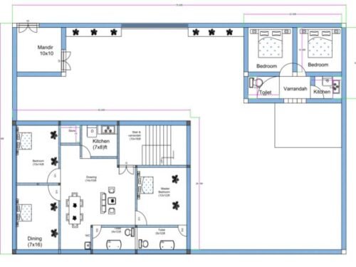 75x52 30x40 ft 3BHK + Staff Quarter + Holy Temple Luxury
