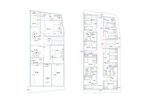26x53 ft 2BHK 2Shops Ground Floor + Hostel First Floor