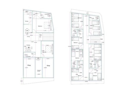 26x53 ft 2BHK 2Shops Ground Floor + Hostel First Floor