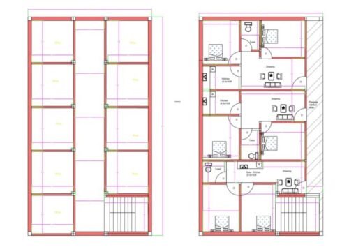 34x60 ft 2BHK 3 Flats on First Floor Ground Floor Shopping Complex