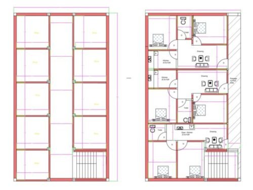34x60 ft 2BHK 3 Flats on First Floor Ground Floor Shopping Complex