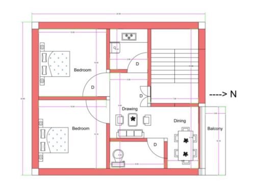 22.5x27.6 ft 2BHK