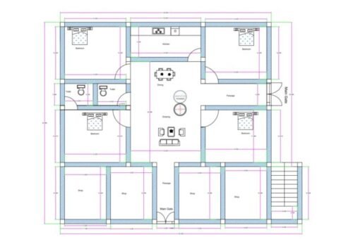 48x46 ft 4BHK 4Shops