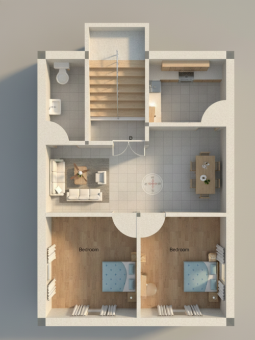 20×40 House Plan 3D | Modern 2 Bedroom Floor Plan With Drawing, Dining & Kitchen | Best 20×40 Home Design