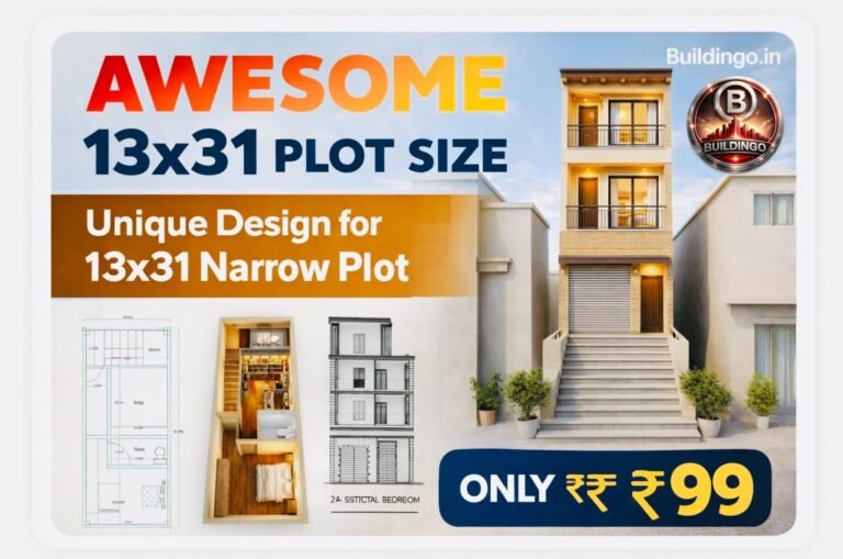 “13x31 narrow plot house design combo with <a href=