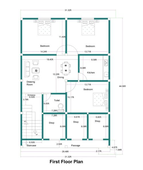 30x40 3BHK 2Toilets 3Shops in Front