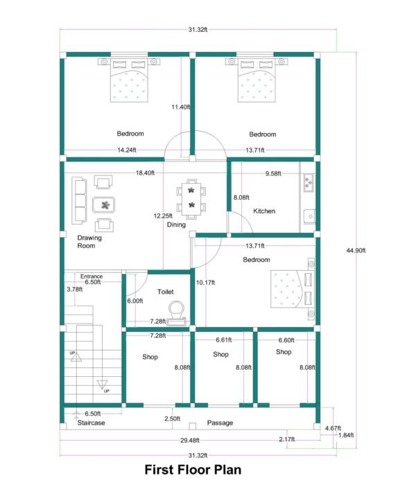 30x40 3BHK 2Toilets 3Shops in Front