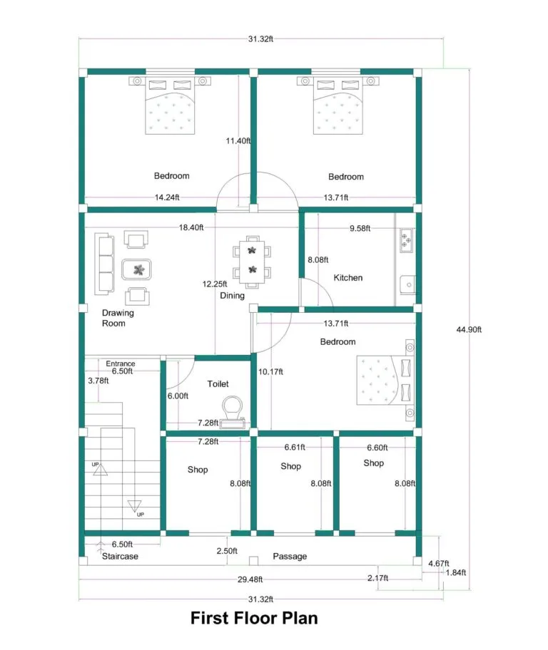 30x40 3BHK 2Toilets 3Shops in Front